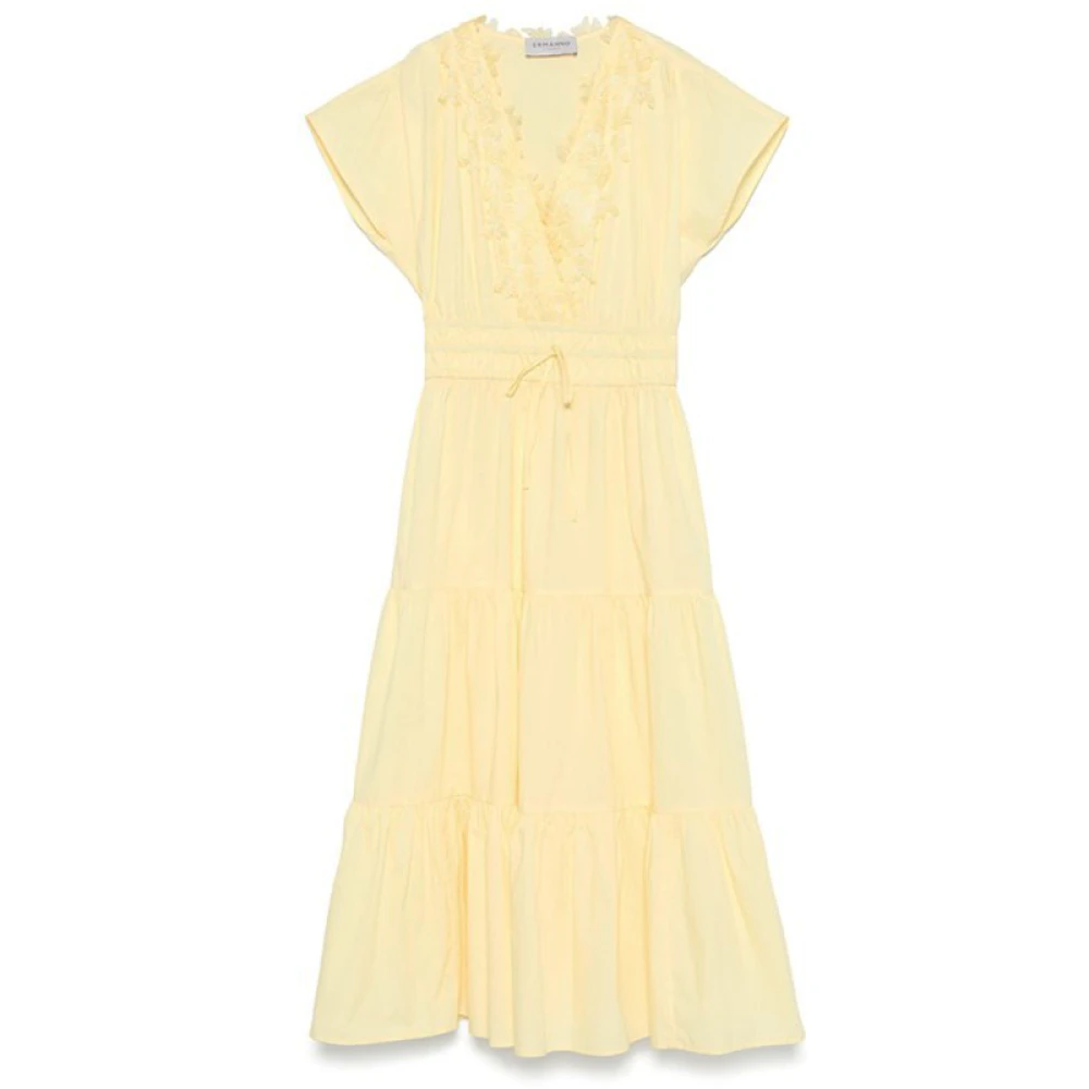 Ermanno Scervino Gele Kantdetail Midi Jurk Yellow Dames