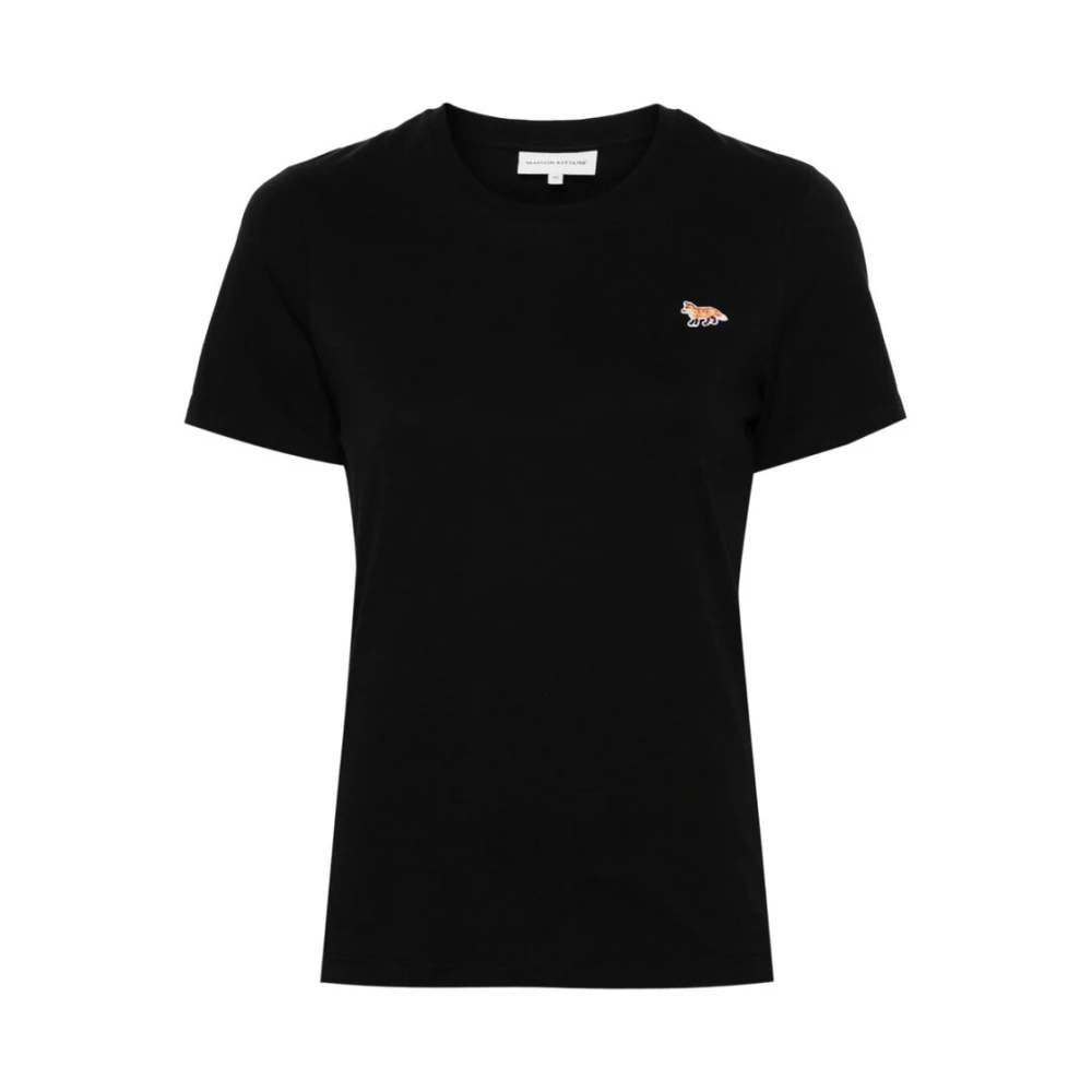 Maison Kitsuné Zwarte Katoenen T-shirt met Vos Patch Black Dames