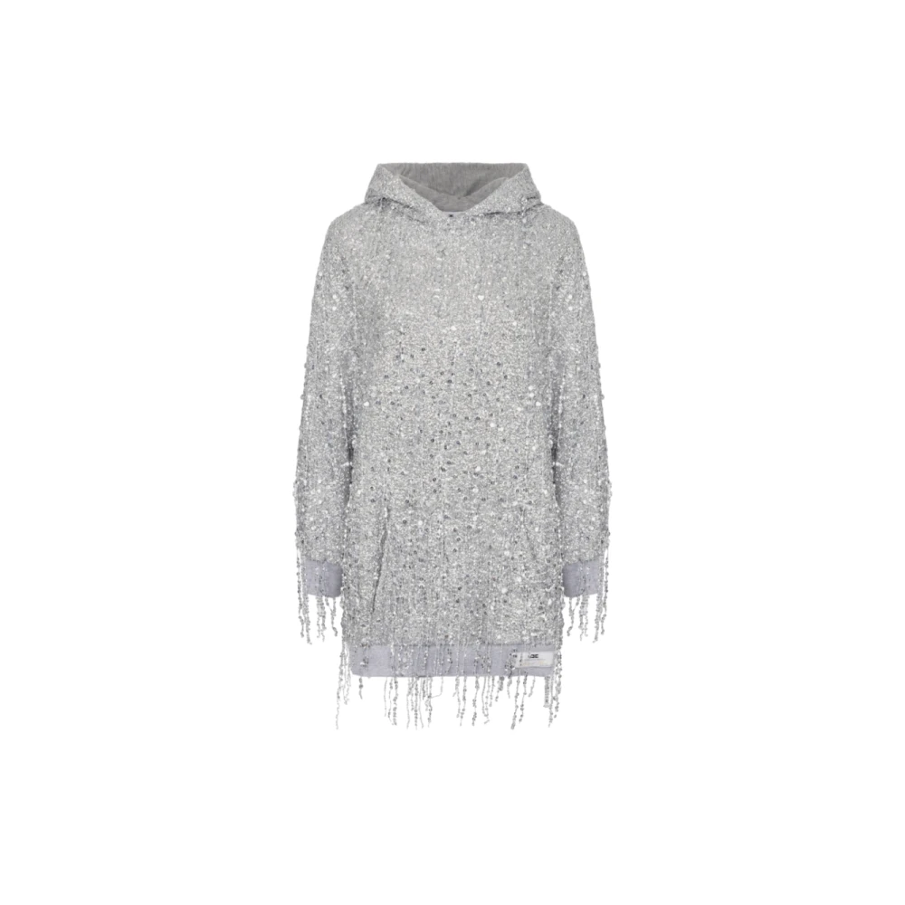 Elisabetta Franchi Geborduurde Pailletten Franje Hoodie Jurk Gray Dames