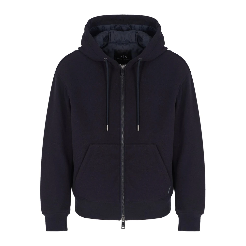 Armani Exchange Mannelijk Blauw Hoodies & Sweatvesten Heren, M, E Gewatteerde Rits Hoodiejas