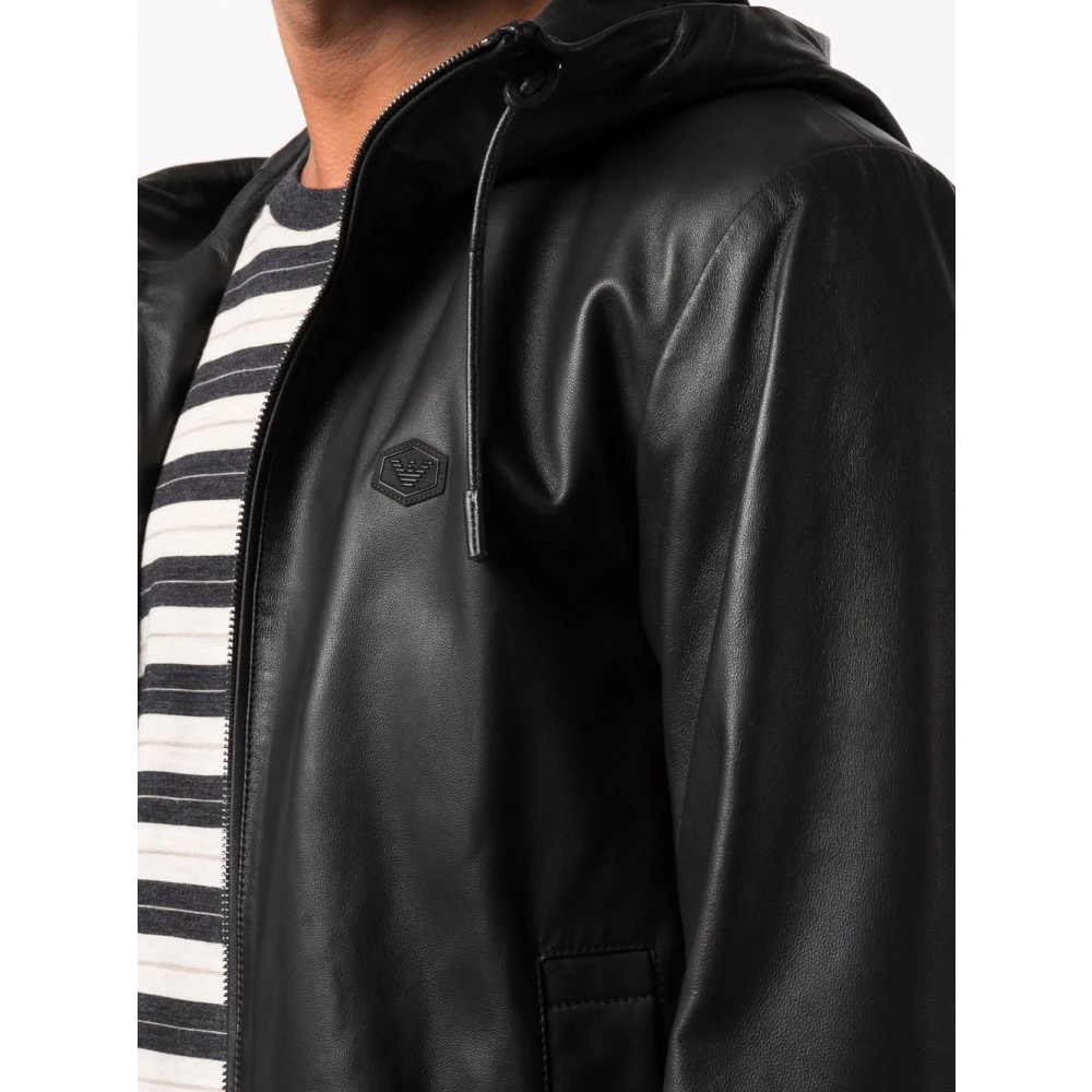 Emporio Armani Leather Jackets Black Heren