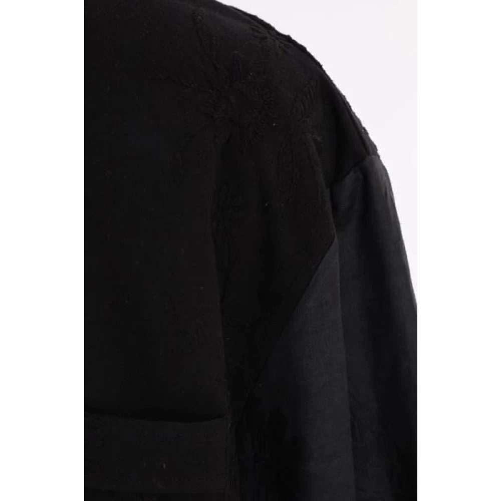 By Walid Zwarte Bloemen Linnen Overhemd Black Heren
