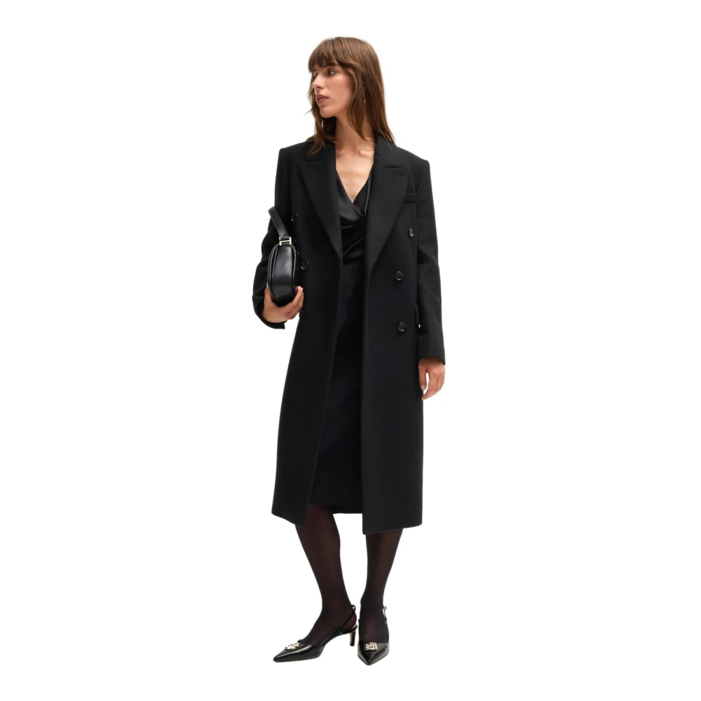 Hugo Boss Formele Lange Wollen Jas in Zwart Black Dames