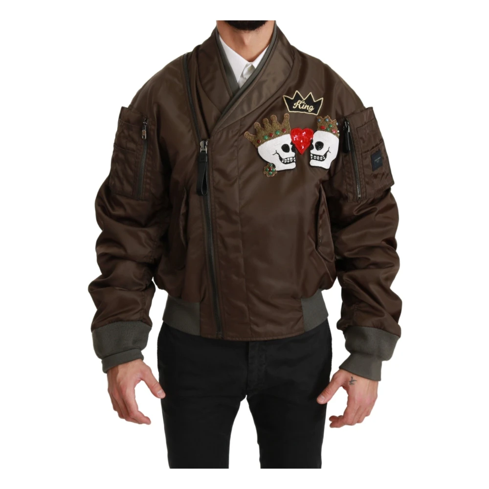 Dolce & Gabbana Mannelijk Bruin Jassen Heren, Xs, Nylon, Double-Breasted Bomber Jacket