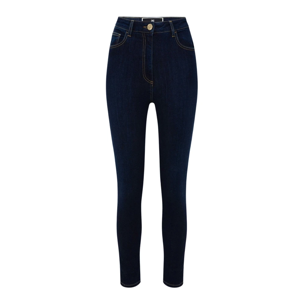 Elisabetta Franchi Hög midja skinny ankel jeans, fem fickor Blue, Dam