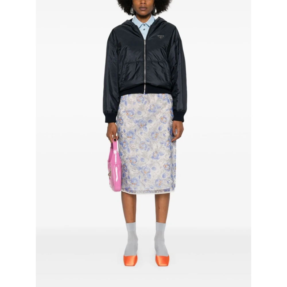 Prada Heldere Blauwe Bloemenpotloodrok Blue Dames