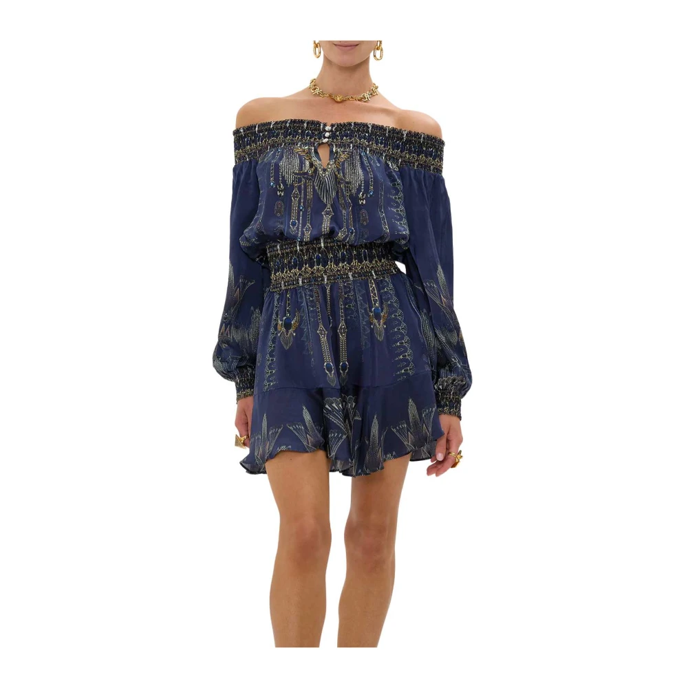 Camilla Off Shoulder Korte Jurk Egypte Effect Blue Dames