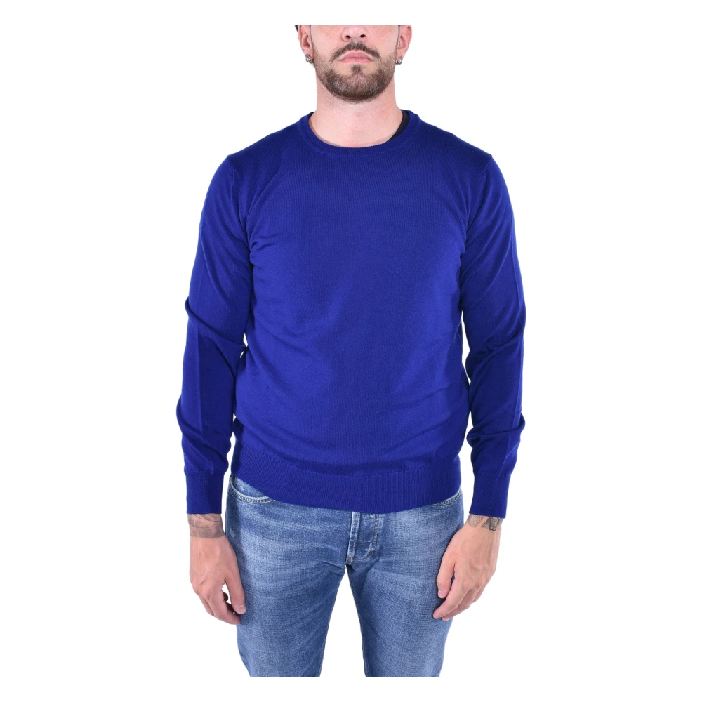 Kangra Uomo Blu Maglione Girocollo In Lana Merino