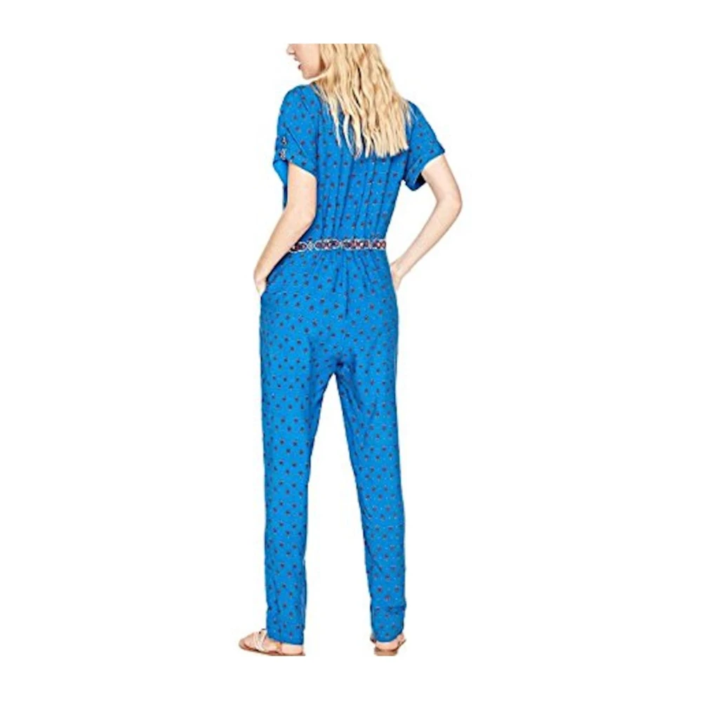 Pepe Jeans Blauwe Bedrukte Jumpsuit met Korte Mouwen Blue Dames