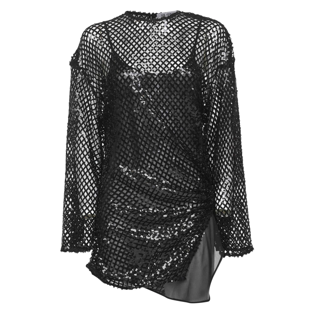 The Attico Black Party Dresses, Female, L, Flared Sleeve Dress With Asymmetric Hemline