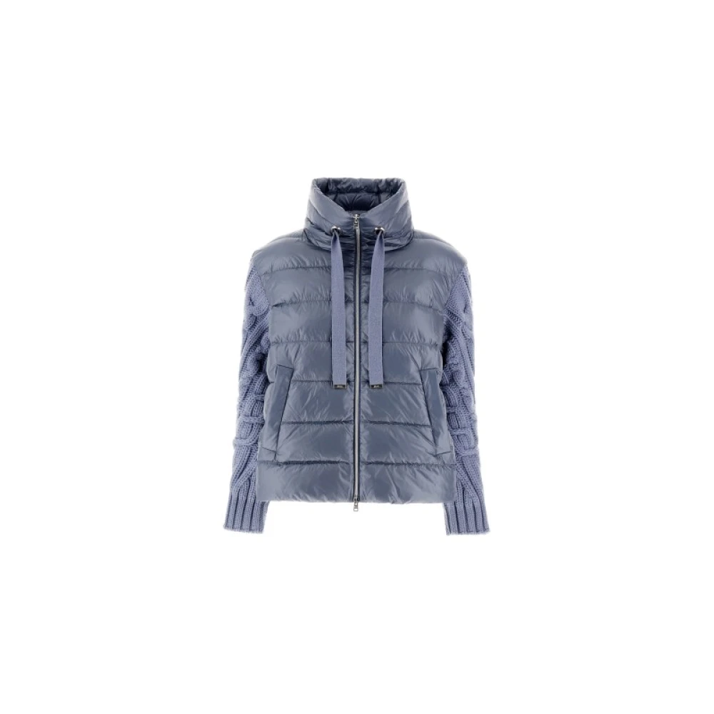 Herno Nylon Ultralight Jas met Wollen Mouwen Blue Dames