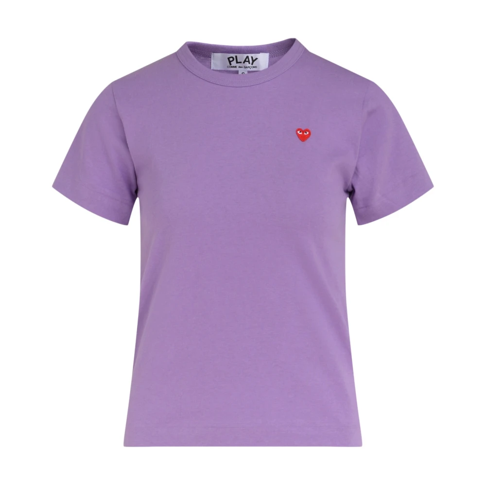 Comme des Garçons Play Paarse Katoenen T-Shirt met Geborduurd Mini Hart Purple Dames