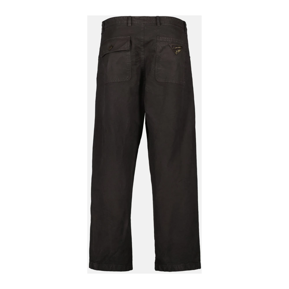 Prada Bruine Katoenen Wijde Pijp Broek Brown Heren