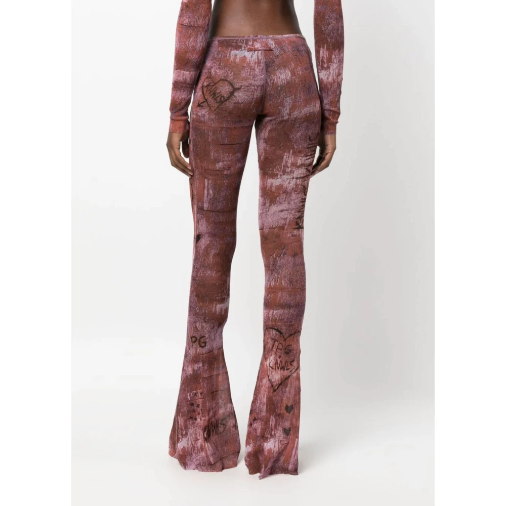 Jean Paul Gaultier Bedrukte Wijduitlopende Leggings in Bruin Paars Multicolor Dames