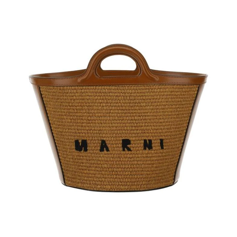 Marni Women's Brown Raffia And Leather Bucket Bag