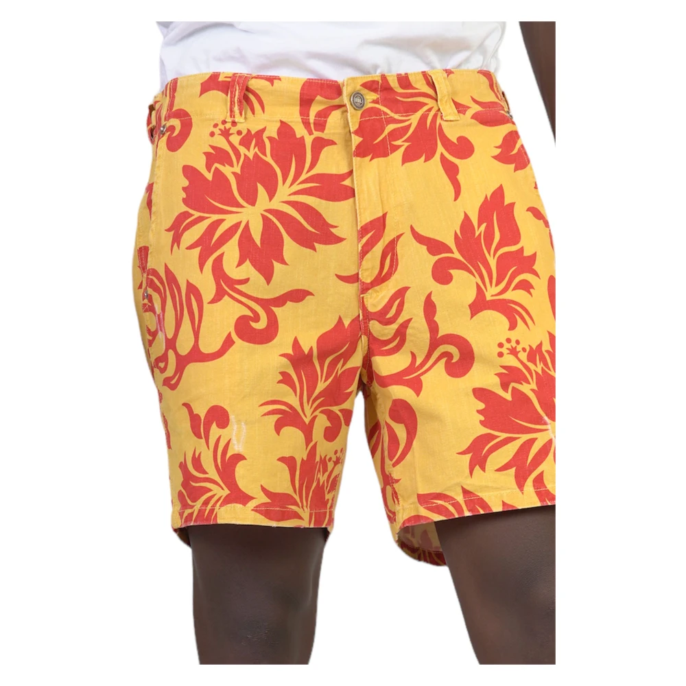 ERL Tropische Bloemen Bedrukte Denim Shorts Yellow Heren