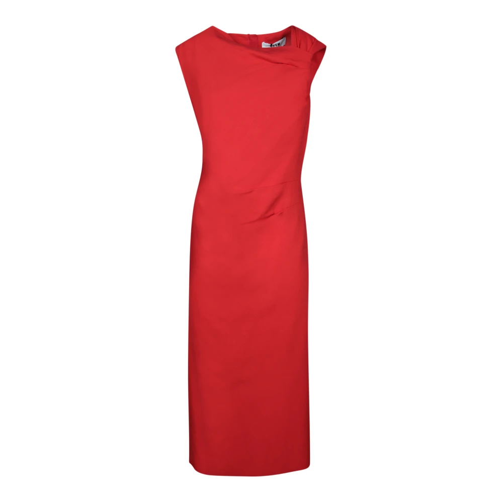 Msgm Women's Red Dress For Elegant Style - Midi Dresses - M - Dresses
