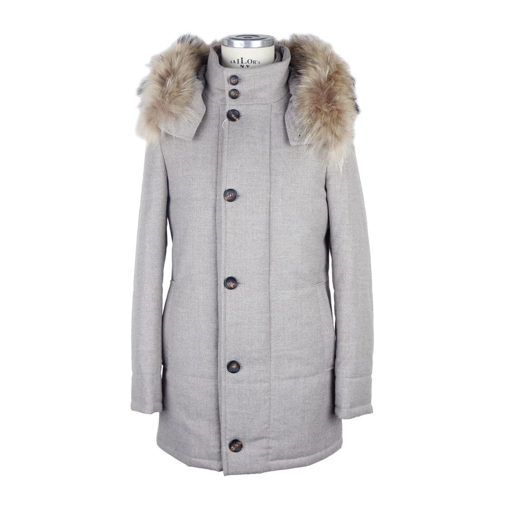 Made in Italia Grijze wollen capuchonjas Stijlvolle rits Gray Heren