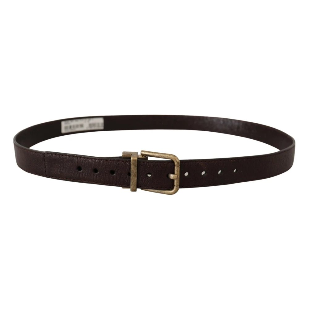 Dolce & Gabbana Elegante Leren Riem met Gegraveerde Gesp Brown Heren