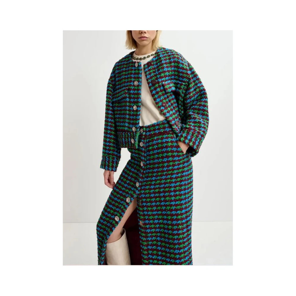 Essentiel Antwerp Groene Tweed Oversized Vest Multicolor Dames