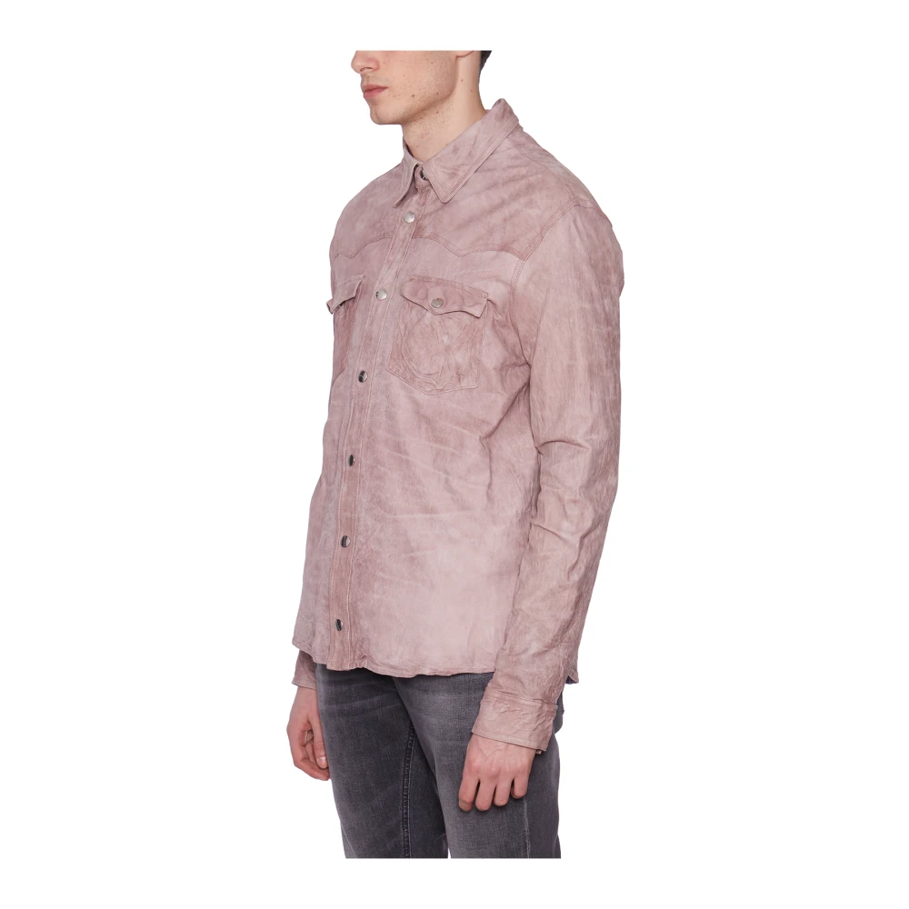 Giorgio Brato Texas Leren Shirt Pink Heren