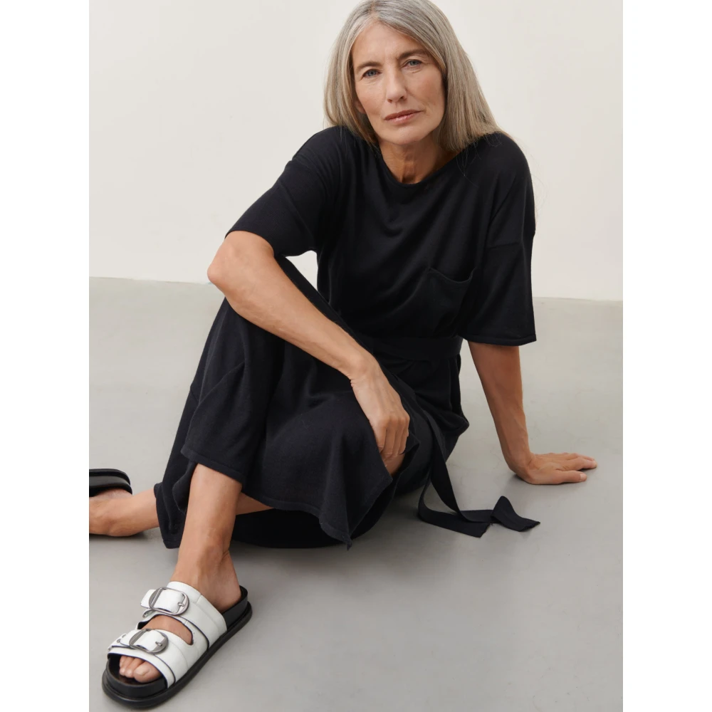 Jane Lushka Lang Gebreide Zwarte Jurk Black Dames