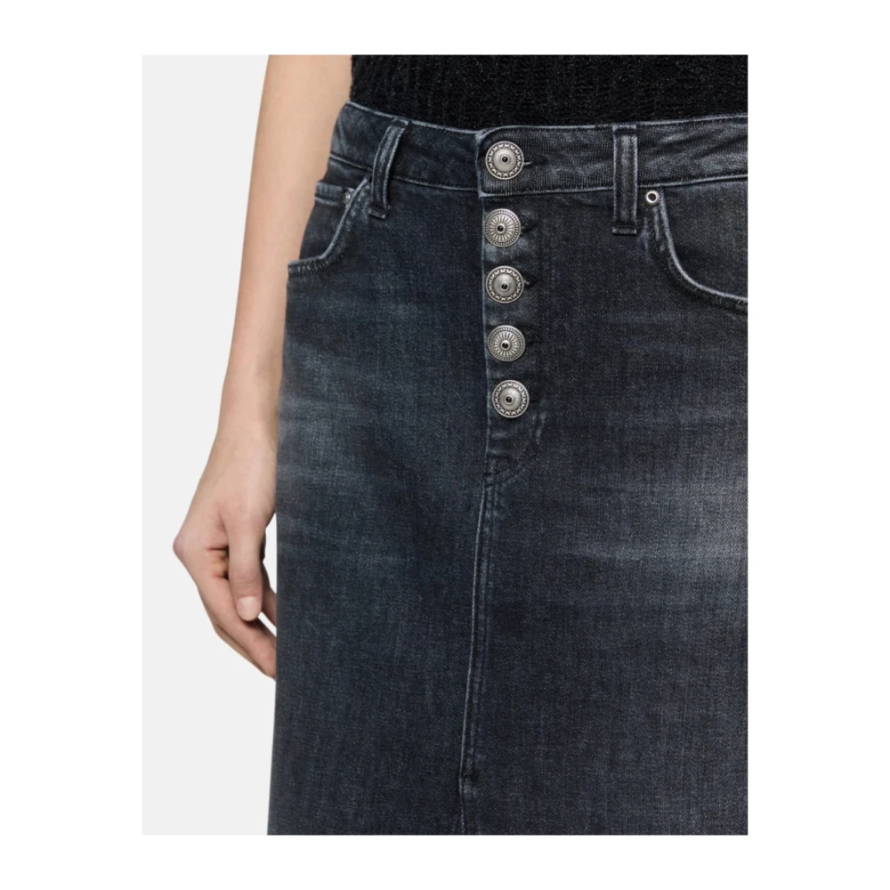 Dondup Denim lange rok met split Black Dames