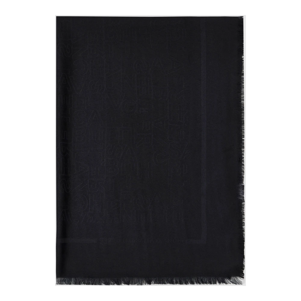 Elisabetta Franchi Jacquard Lettering Pashmina Sjaal Zwart Black Dames