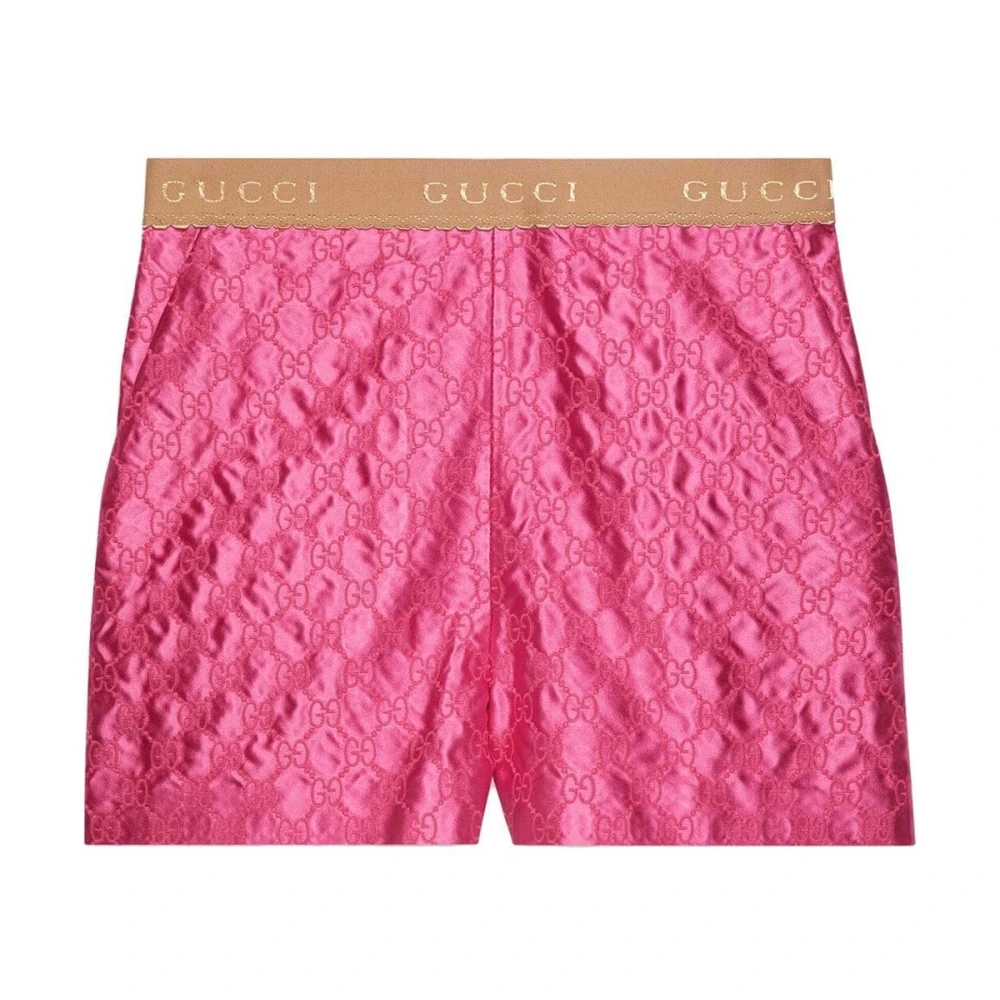 Gucci Fuchsia Zijden Shorts Geborduurd Pink Dames