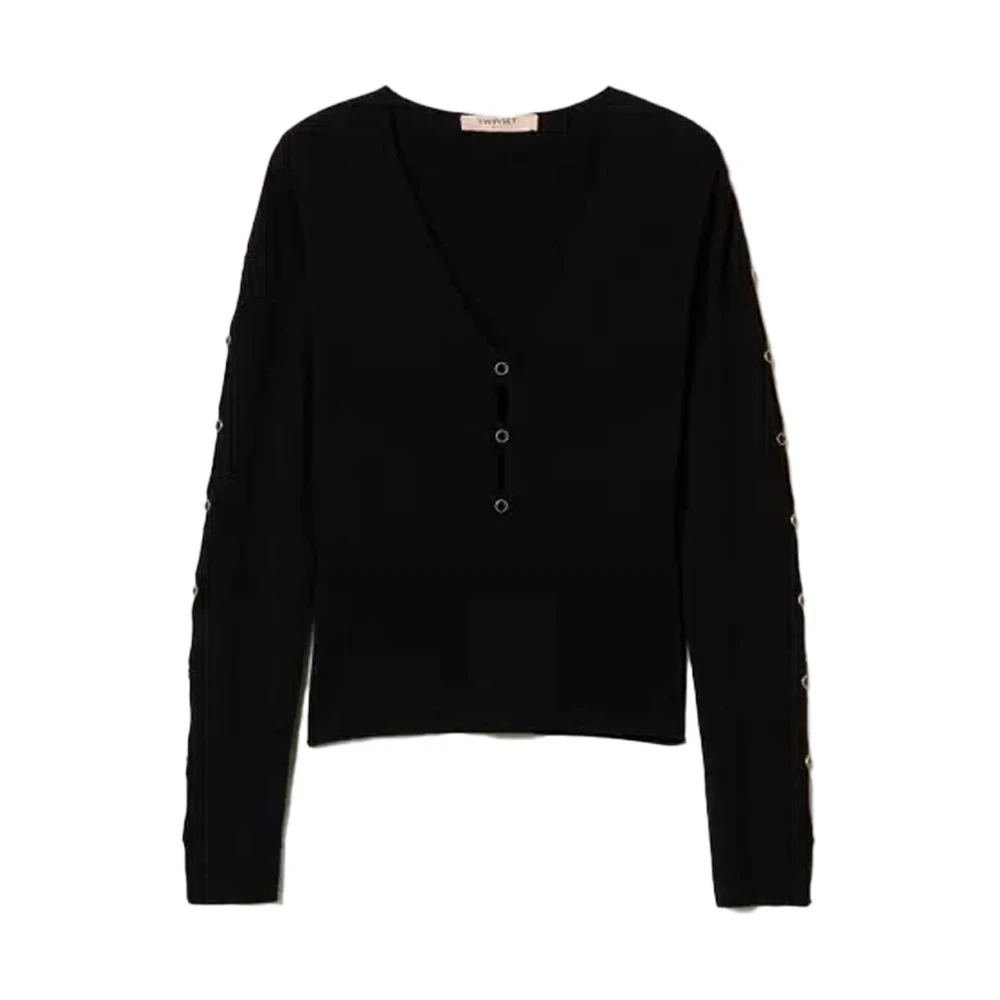 Twinset Katoenen Gebreide Truien en Sweaters met Cut-Outs Black Dames