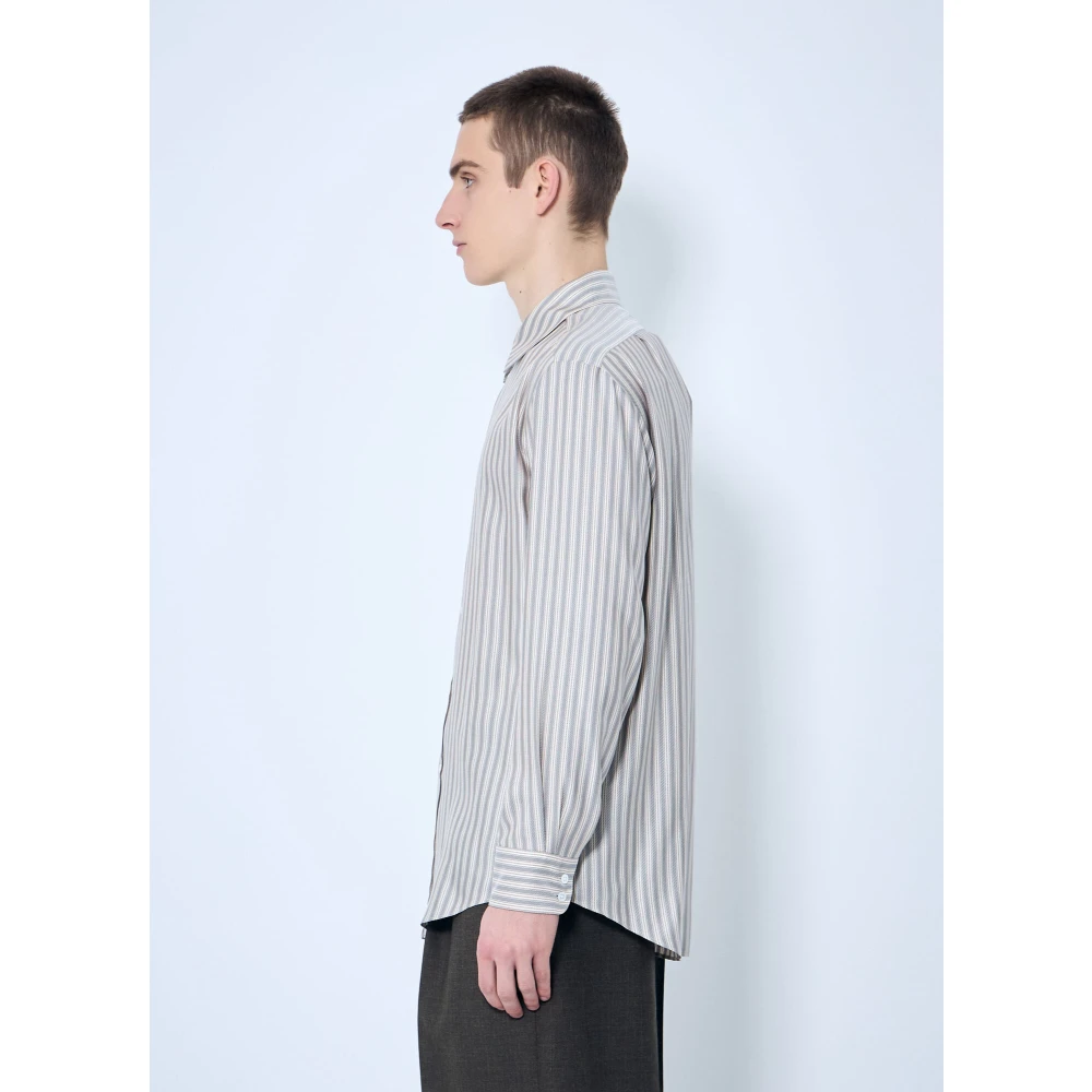 The Row Zijden Gestreept Overhemd Klassieke Kraag Beige Heren