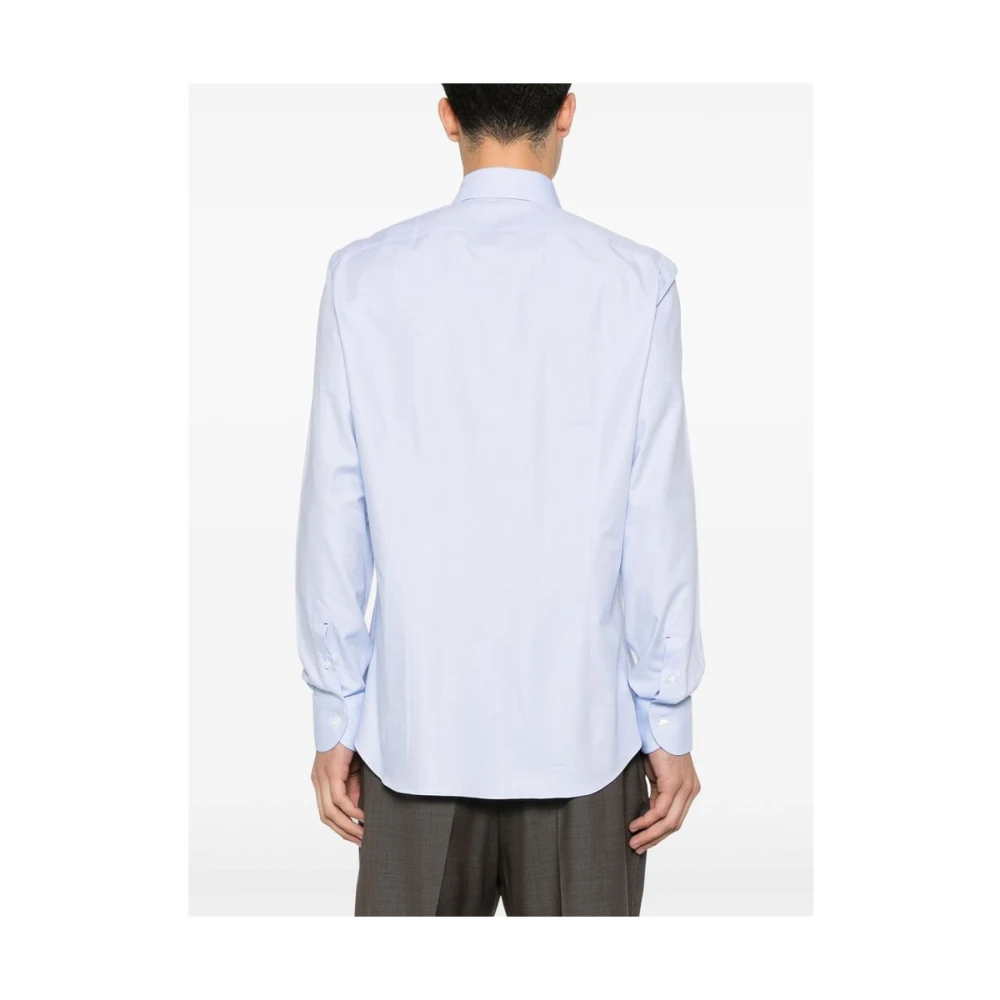 Mazzarelli Lichtblauw Katoenen Knoopshirt Blue Heren