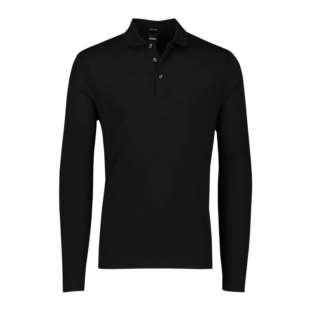 Hugo Boss Zwarte polo met lange mouwen Black Heren