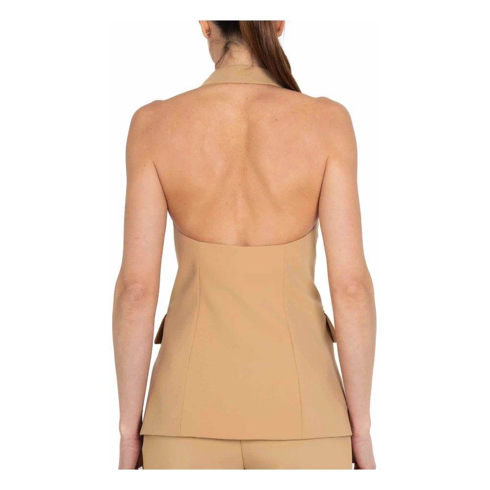 Elisabetta Franchi Kameel Crepe Mouwloos Vest Brown Dames