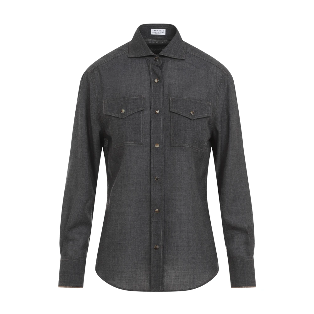 BRUNELLO CUCINELLI Grijze Wollen Overhemd Verhoog Garderobe Stijl Gray Dames
