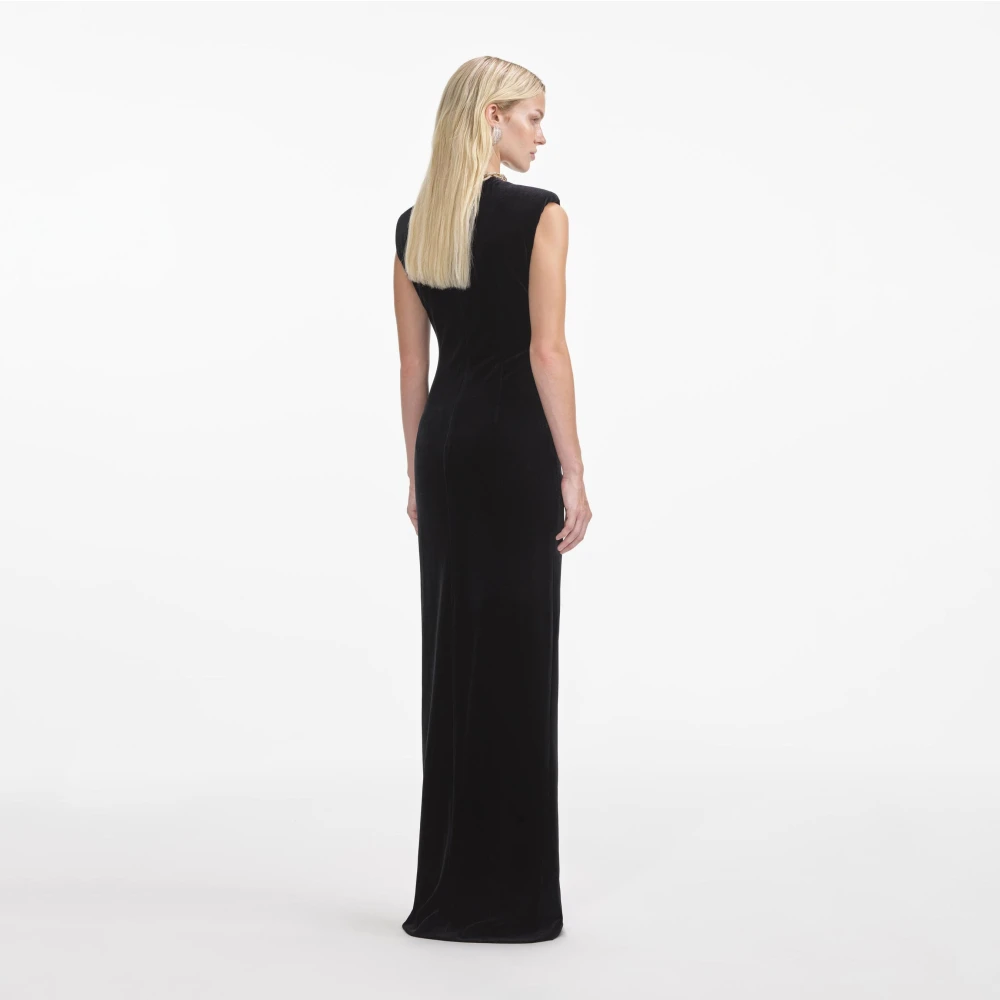 Self Portrait Zwart Velvet Embellished Maxi Jurk Black Dames
