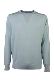 Jasnoniebieski Jedwabno-Bawełniany Sweter z Długim Rękawem