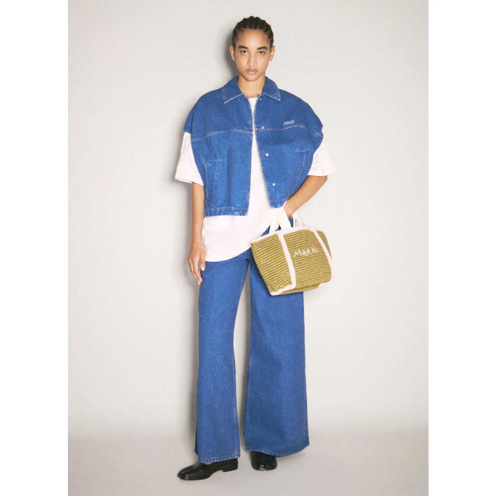 Marni Wide-leg Logo Patch Jeans Blue Dames