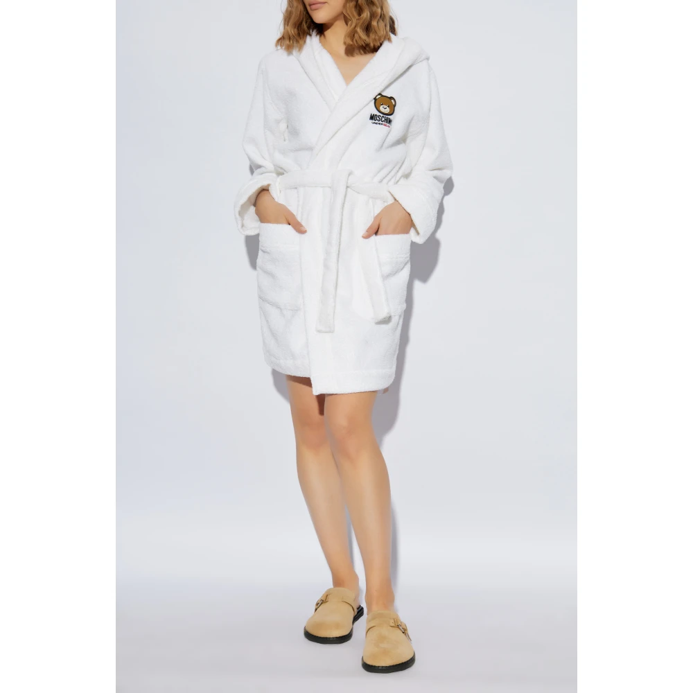Moschino Katoenen badjas met capuchon White Dames