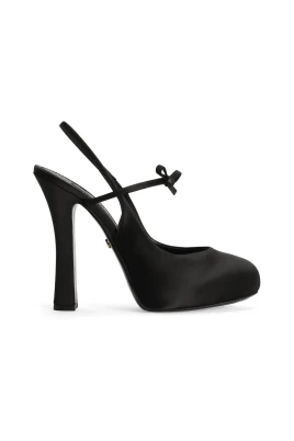 Svart elastisk slingback klackar rund tå