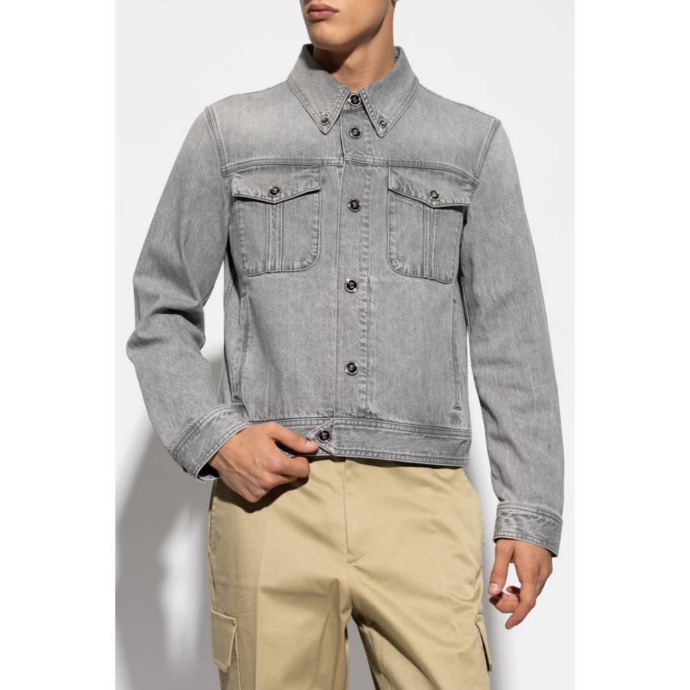 Versace Denim jas met logo Gray Heren