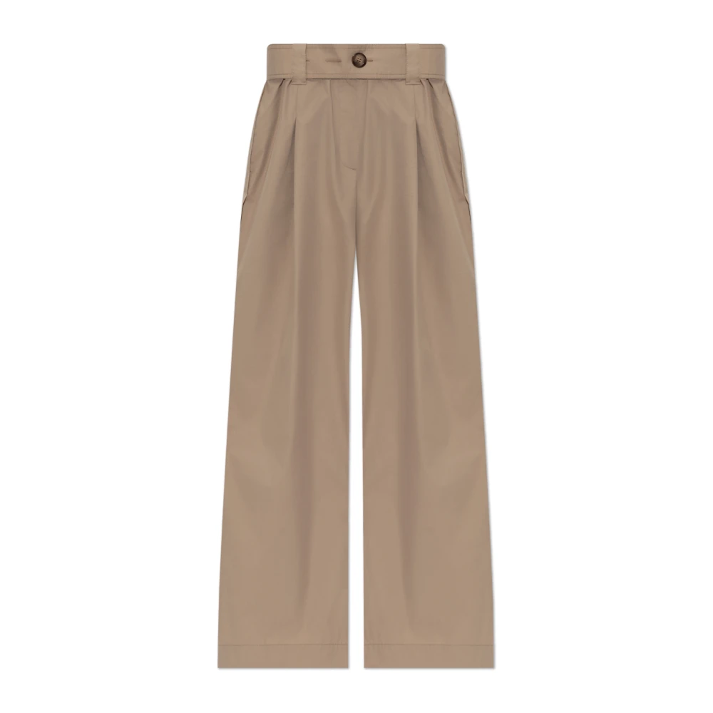 Moncler Women's Beige Trousers With Wide Legs - Wide Trousers - S - Trousers