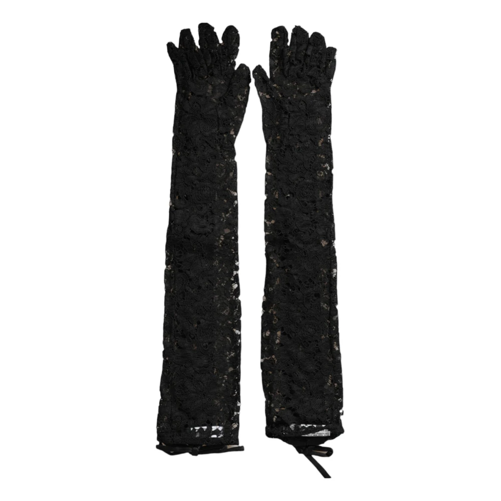 Dolce & Gabbana Zwarte Kant Ellebooglengte Handschoenen Black Dames