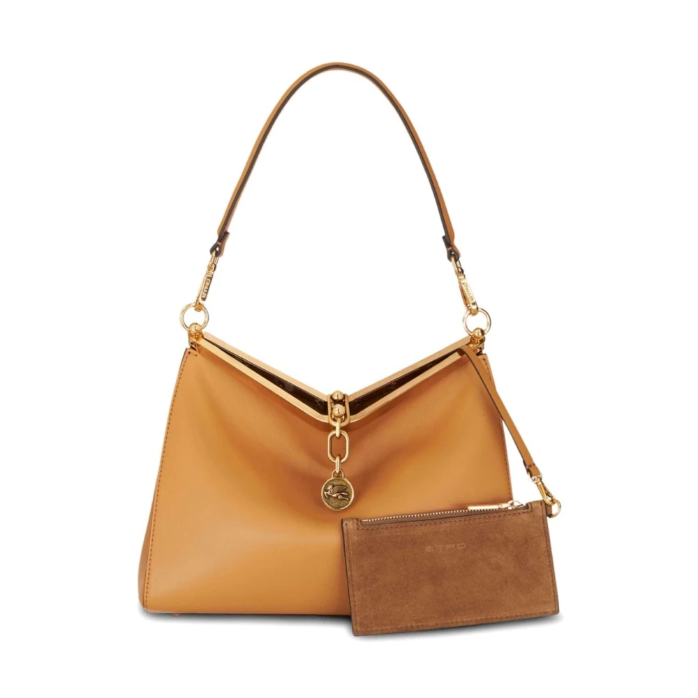 ETRO Bruine leren schoudertas met Pegasus motief Brown Dames