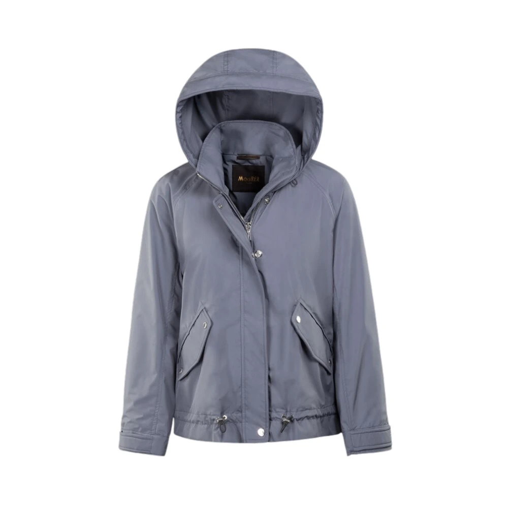 Moorer Vrouw Blauw Jassen Dames, M, Polyester, Jill Stp Hooded Jacket