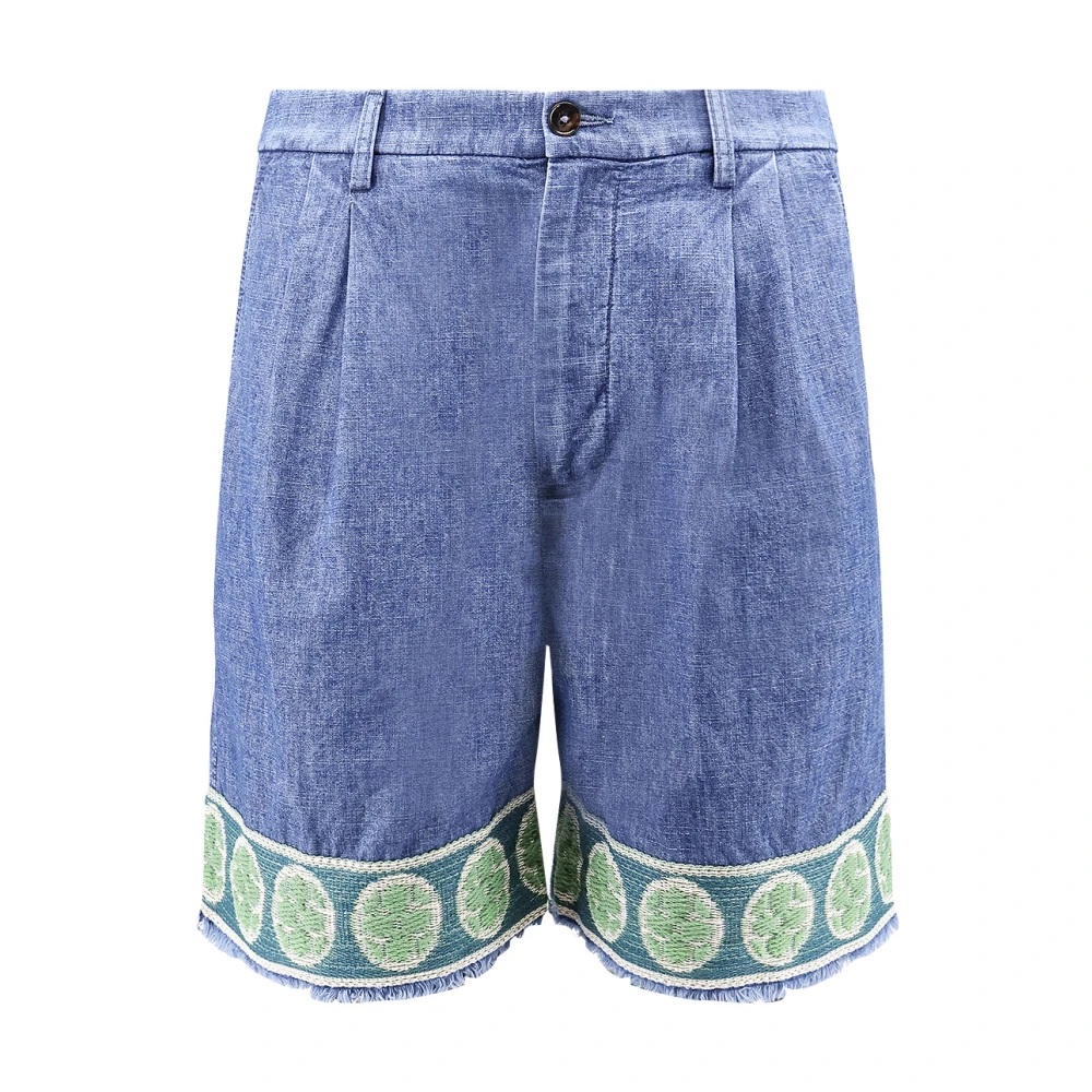 Valentino Geborduurde Denim Bermuda Shorts Blue Heren