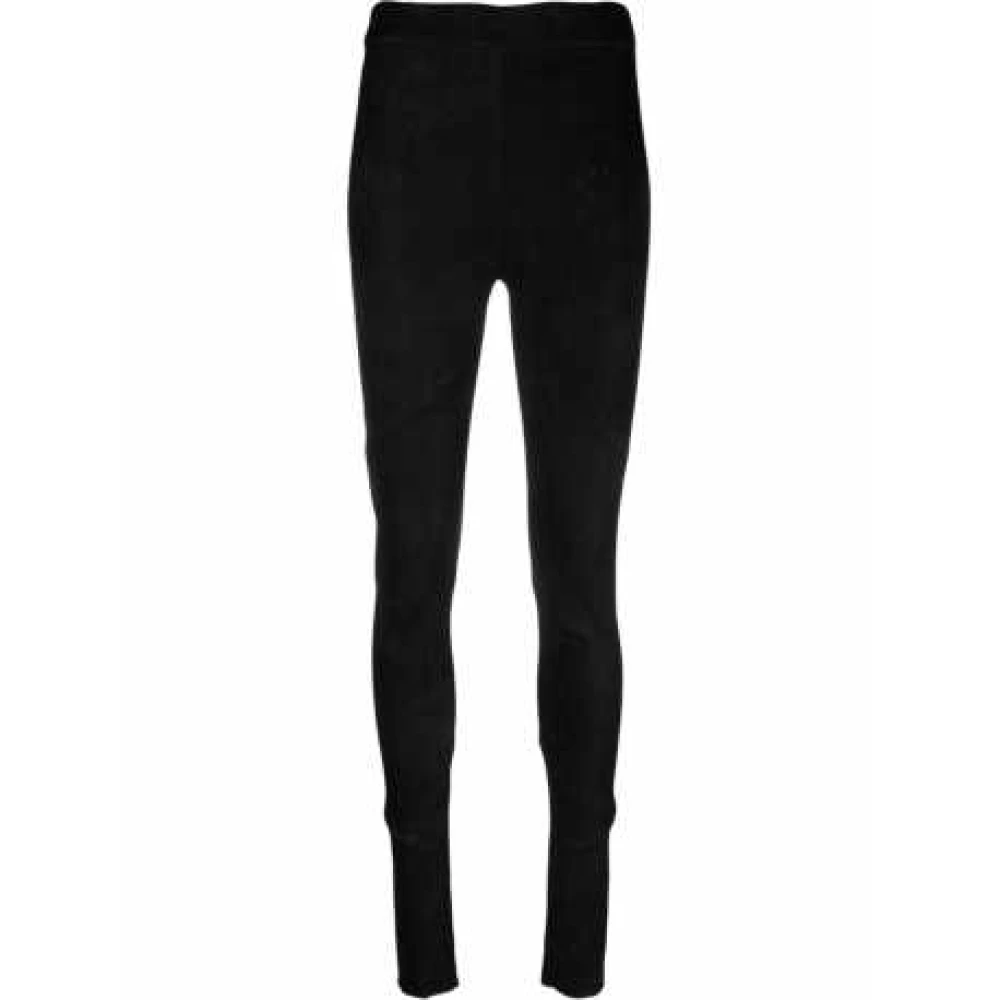 Isabel Benenato Zwarte Suède Leren Leggings Flexibiliteit Comfort Black Dames