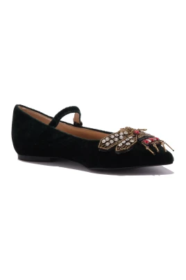 Sammet ballerina sko med patch strass