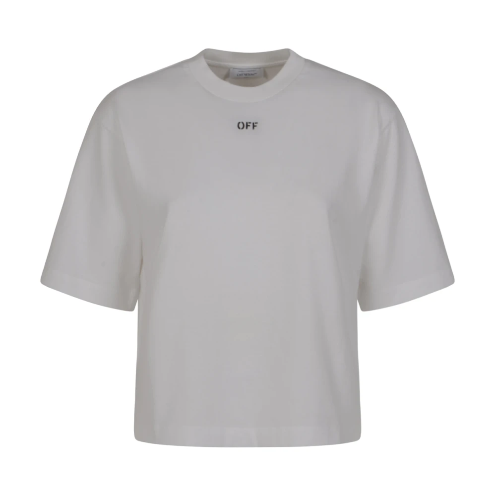 Off White White Off T-Shirts, Female, Xs, Embroidered Flowers Boxy Logo Tee