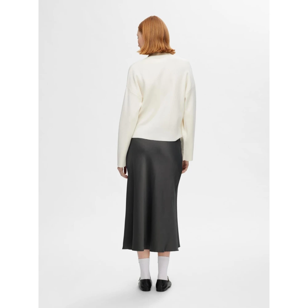 Selected Femme Satijnen Midi Rok Vulkanische As Gray Dames